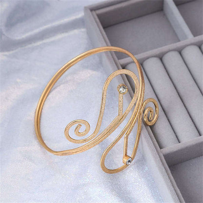 Cubic Zirconia & Goldtone Frosted Geometric Arm Cuff