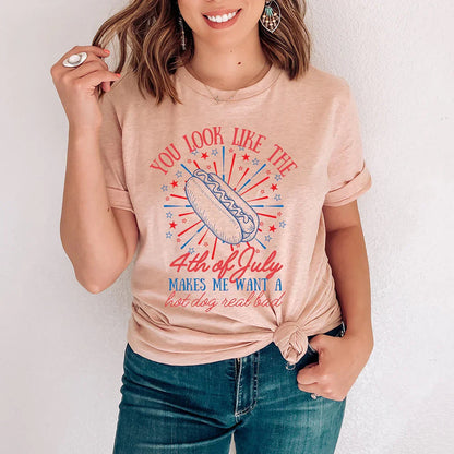You Look Like the 4th of July Hot Dog Shirt – Funny Independence Day T-Shirt