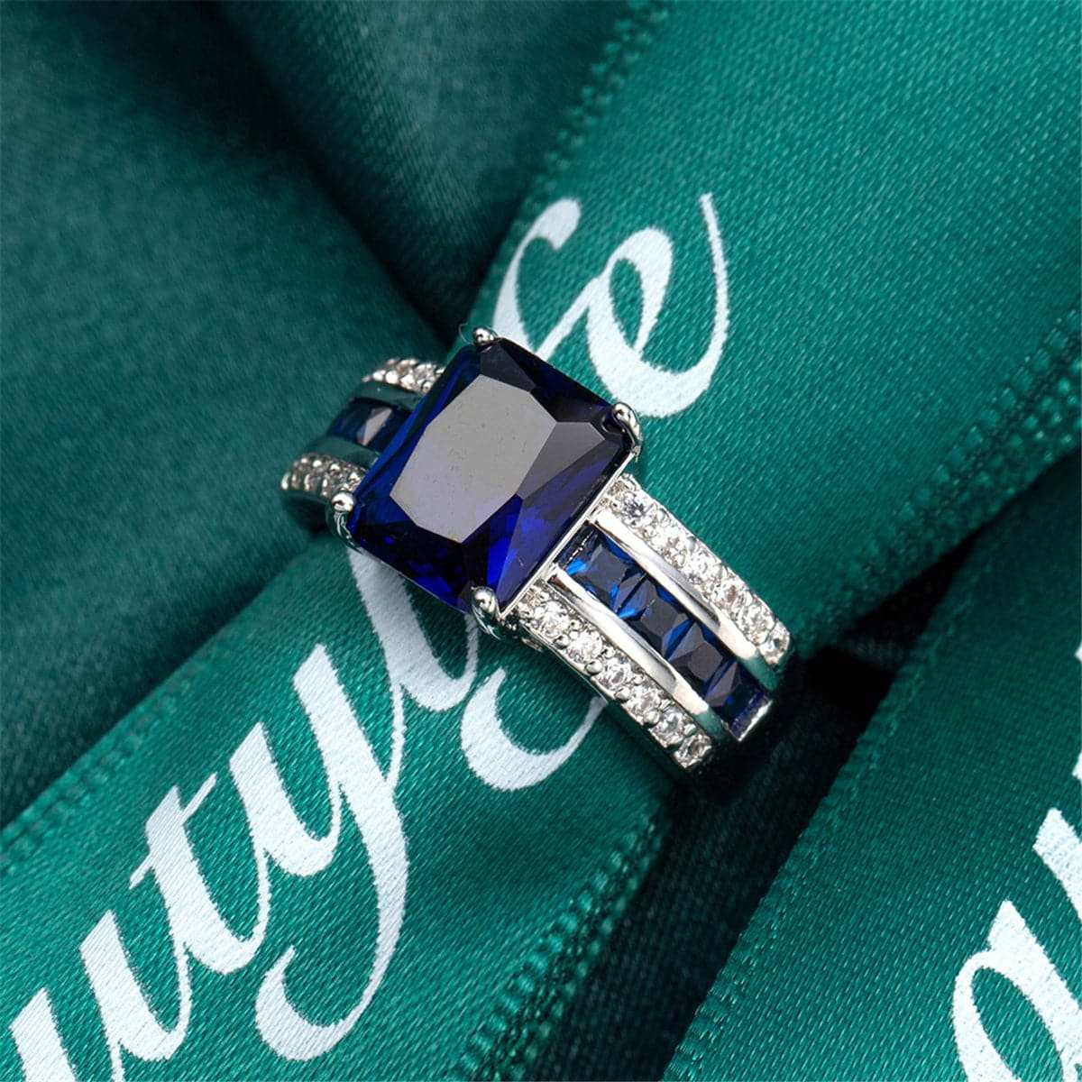 Navy Crystal & Cubic Zirconia Princess-Cut Ring-13