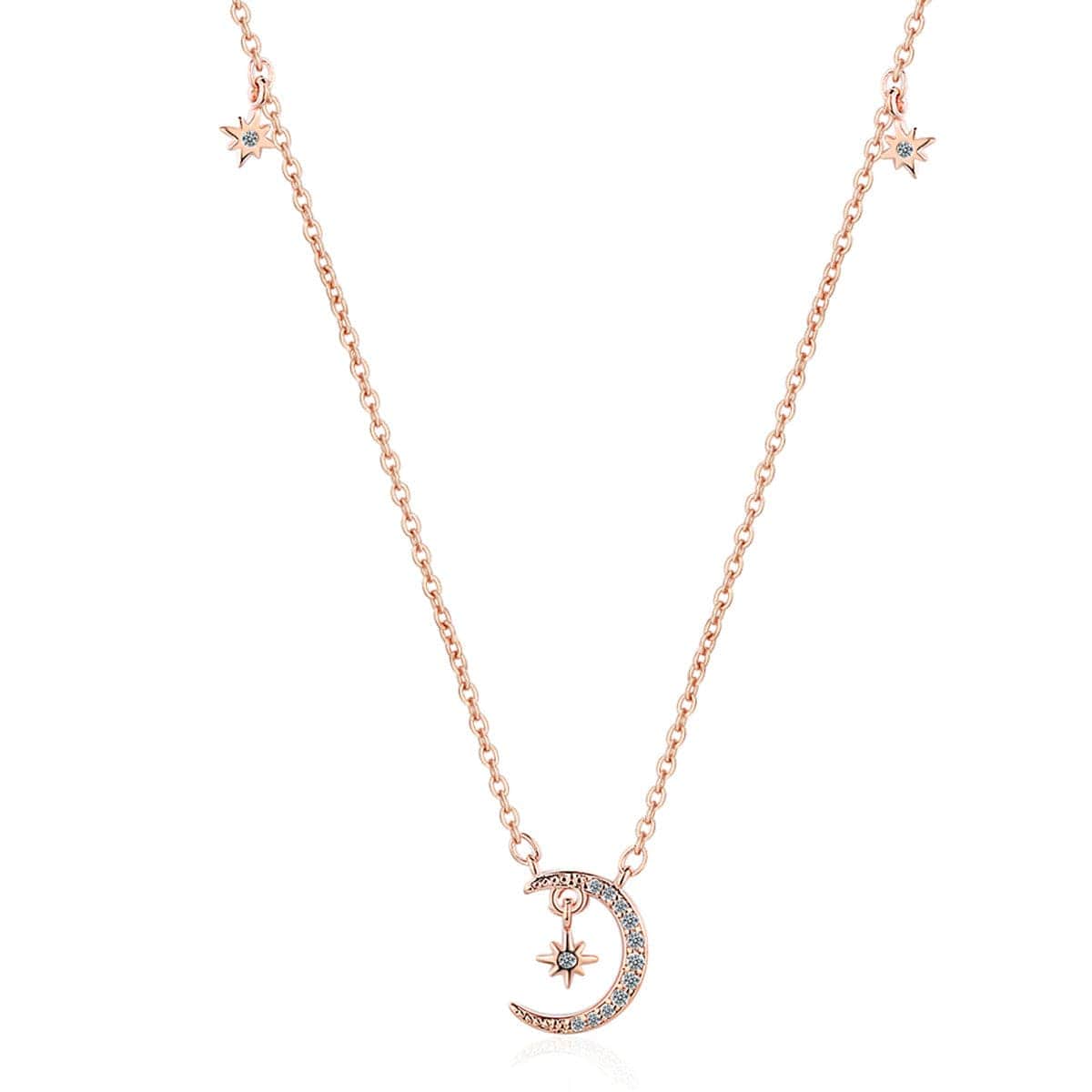 Cubic Zirconia & Rose Goldtone Moon & Star Pendant Necklace