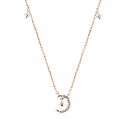 Cubic Zirconia & Rose Goldtone Moon & Star Pendant Necklace