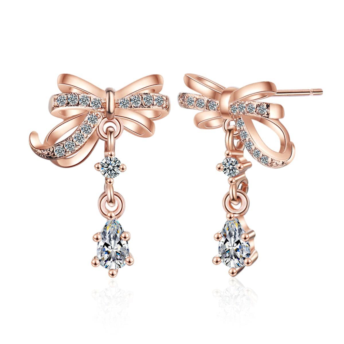 Cubic Zirconia & Crystal Rose Goldtone Bow Drop Earring