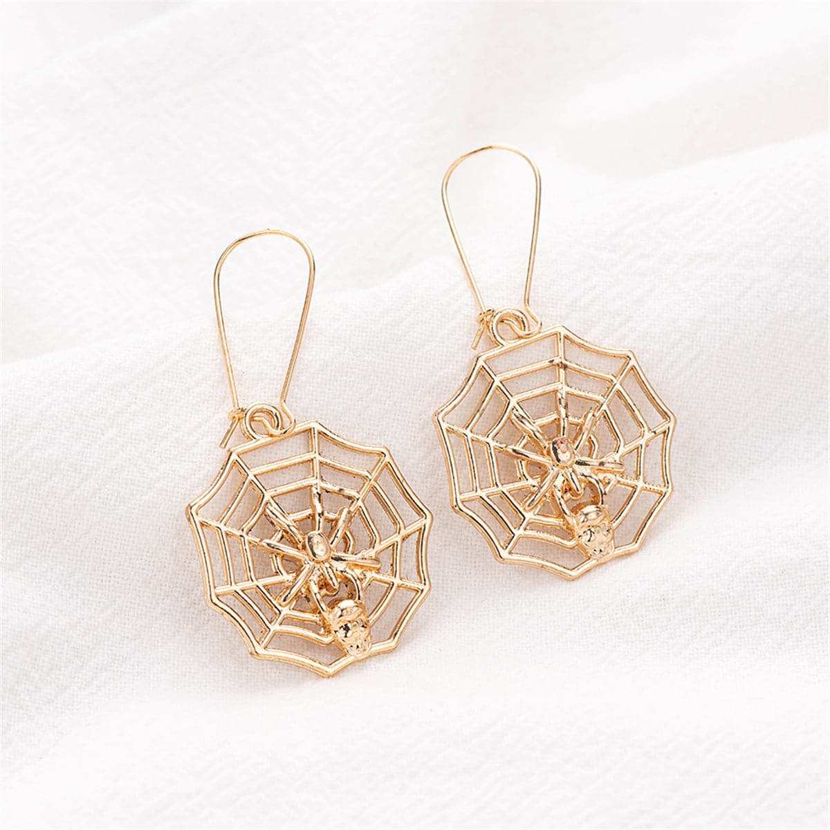 Goldtone Spider Web Drop Earrings