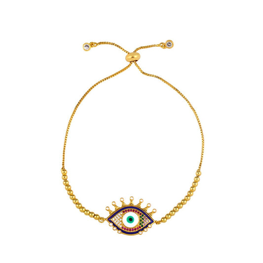 Cubic Zirconia & Goldtone Evil Eye Adjustable Bracelet