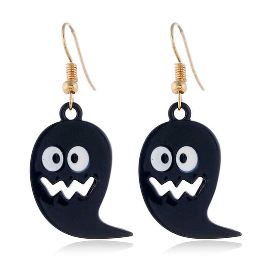 Black & Goldtone Ghost Drop Earrings