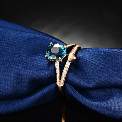 Blue Crystal & Cubic Zirconia Rose Goldtone Two-Row Round Ring