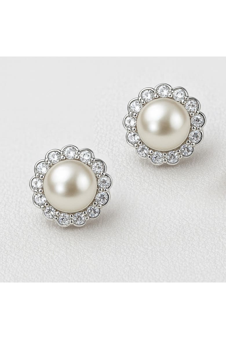 Silver Pearl Halo Earrings
