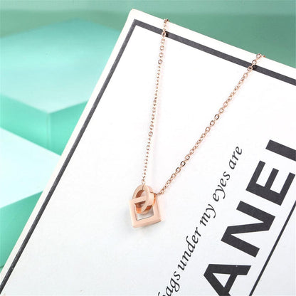 Rose Goldtone Open Square & Circle Pendant Necklace
