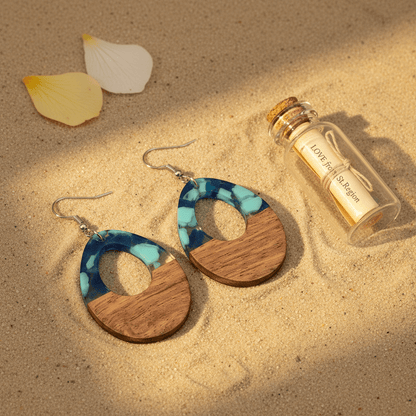 Navy Resin & Wood Silvertone Leopard Print Teardrop Hook Earrings