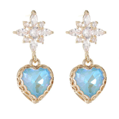 Blue Crystal & Cubic Zirconia Goldtone Star Heart Dangle Earrings