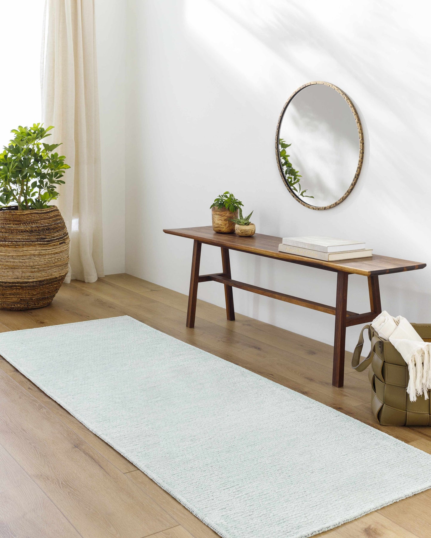 Isako Seafoam Solid Washable Area Rug