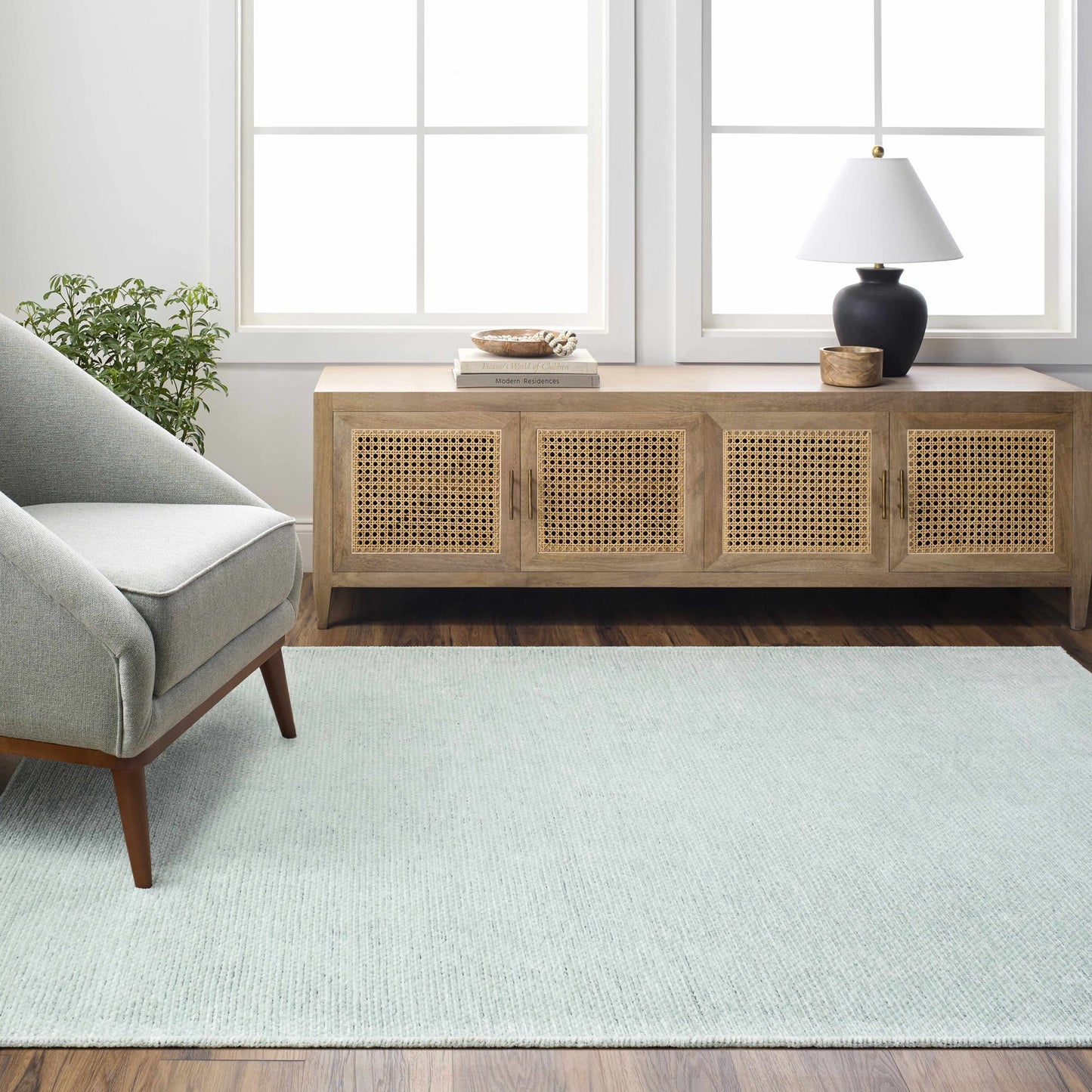 Isako Seafoam Solid Washable Area Rug