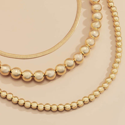 Goldtone Bead & Snake Chain Necklace Set
