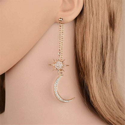 Cubic Zirconia & Goldtone Hanging Moon Star Drop Earrings