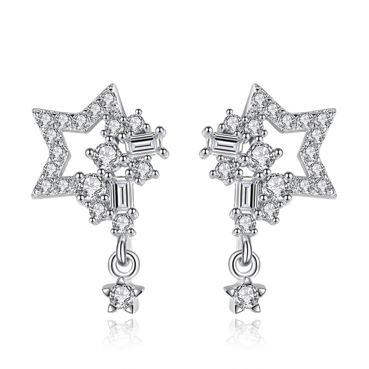 Cubic Zirconia & Silvertone Star Cluster Drop Earrings