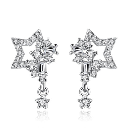 Cubic Zirconia & Silvertone Star Cluster Drop Earrings