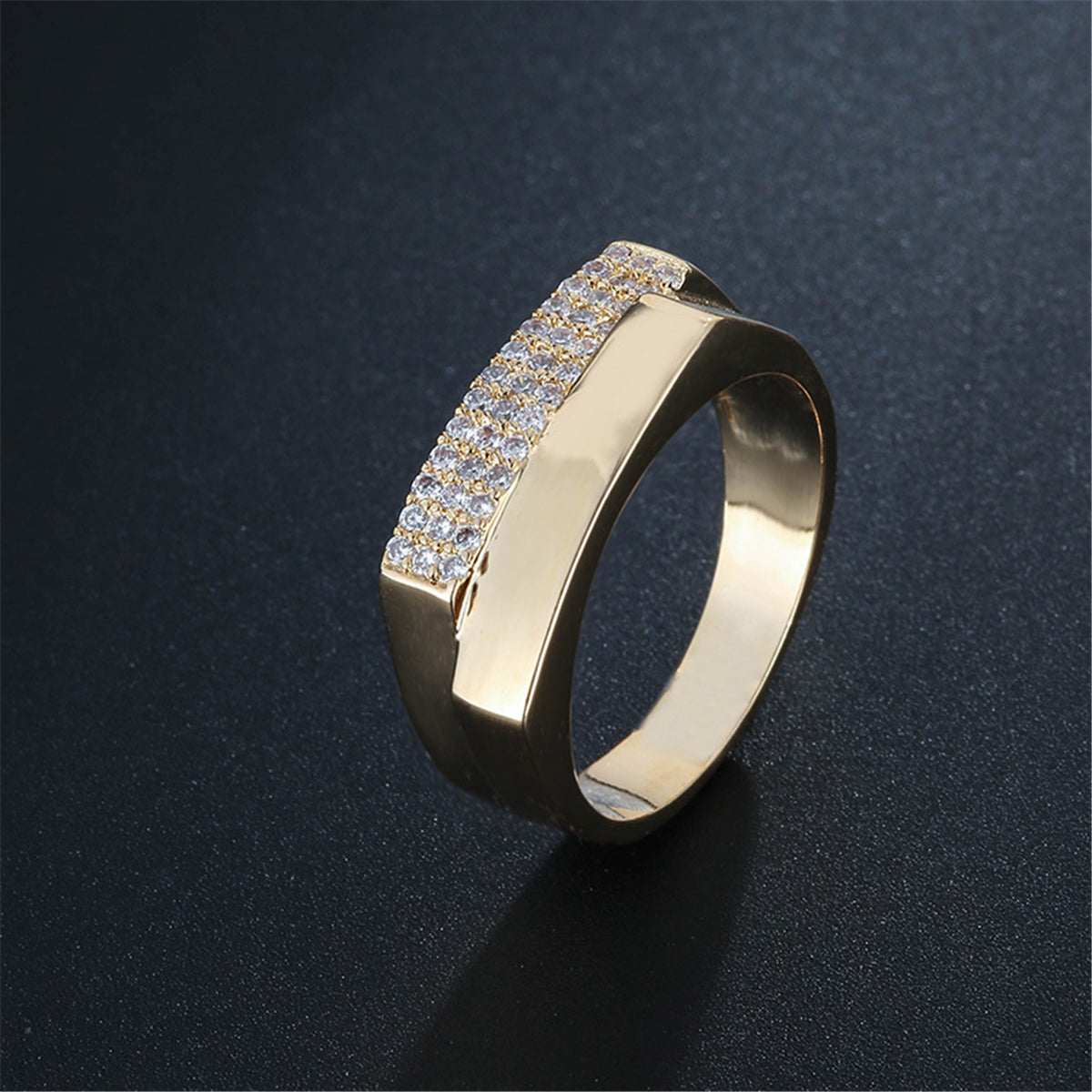 Cubic Zirconia & Goldtone Geometric Two-Layer Band-2