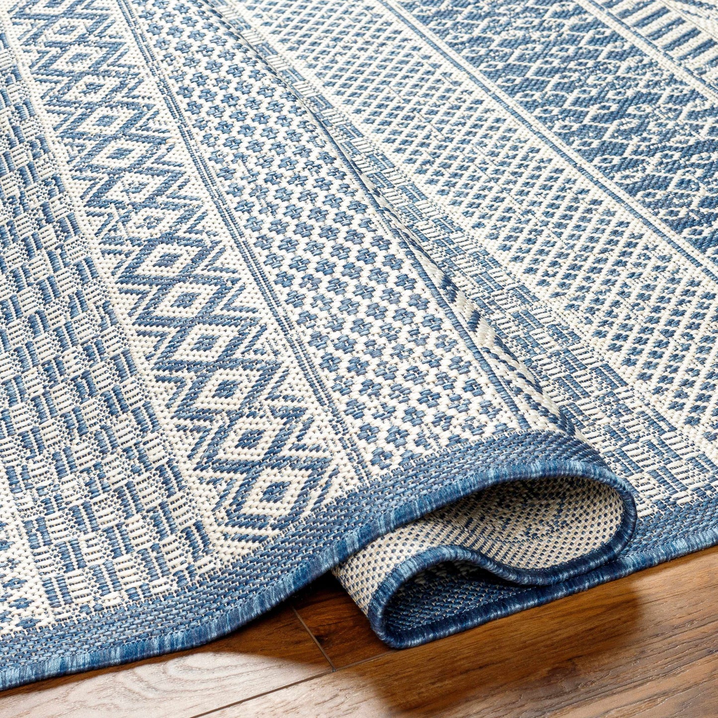 Humla Blue Aztec Outdoor Area Rug - Clearance