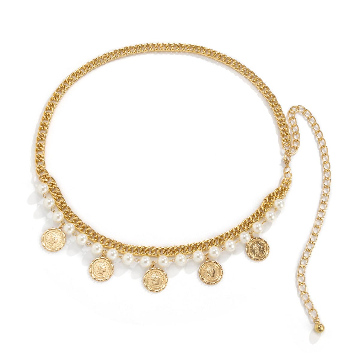 Pearl & Goldtone Beaded Layered Chain Waist Belt