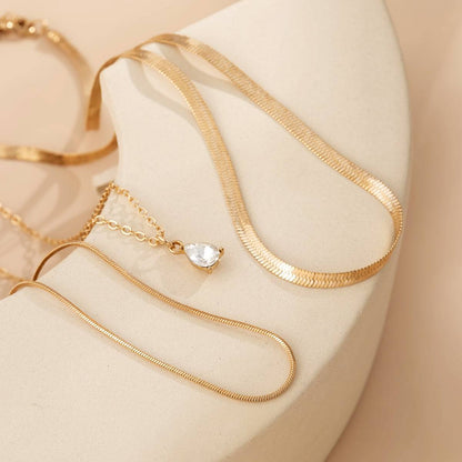 Crystal & Goldtone Snake Chain Necklace Set