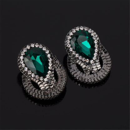 Green & Cubic Zirconia Pear Stud Earrings