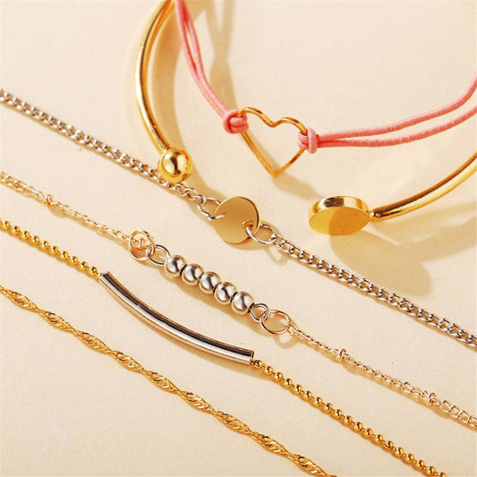 Two Tone Open Heart Bracelet Set