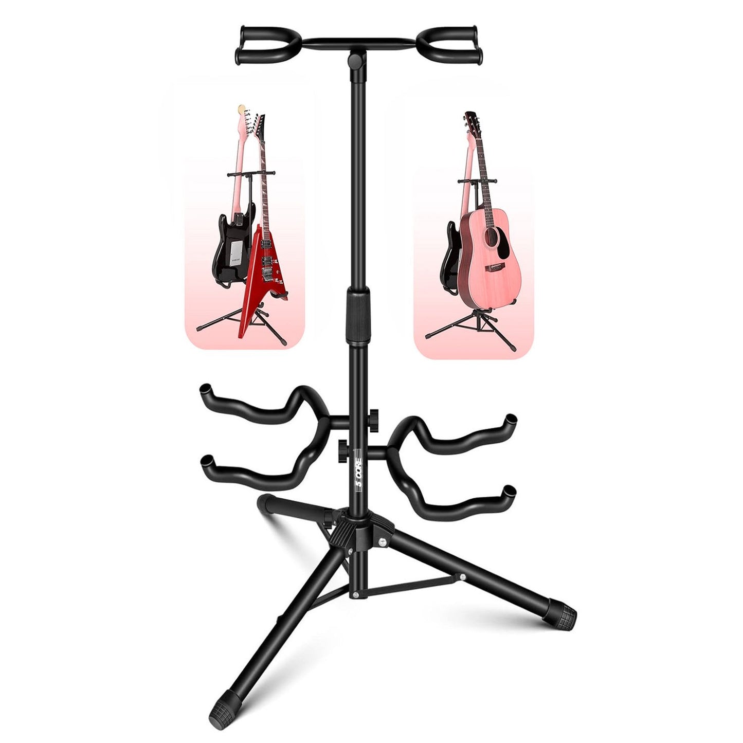 5 Core Guitar Stand Adjustable Double Guitars Stands Floor W Neck Holder Universal Supports for Acoustic Electric Classic Bass Instrument Folding Portable Black - GSH 2N1 - Black