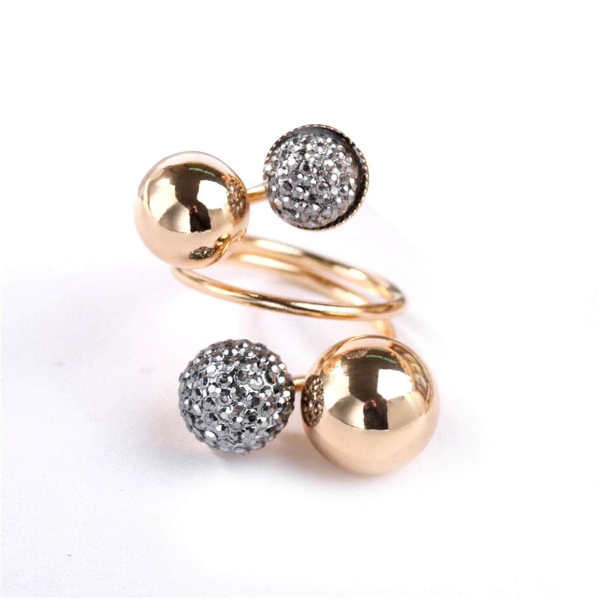Gray & Goldtone Adjustable Flower Ball Ring