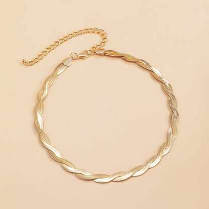 Goldtone Crossing Herringbone Chain Choker Necklace