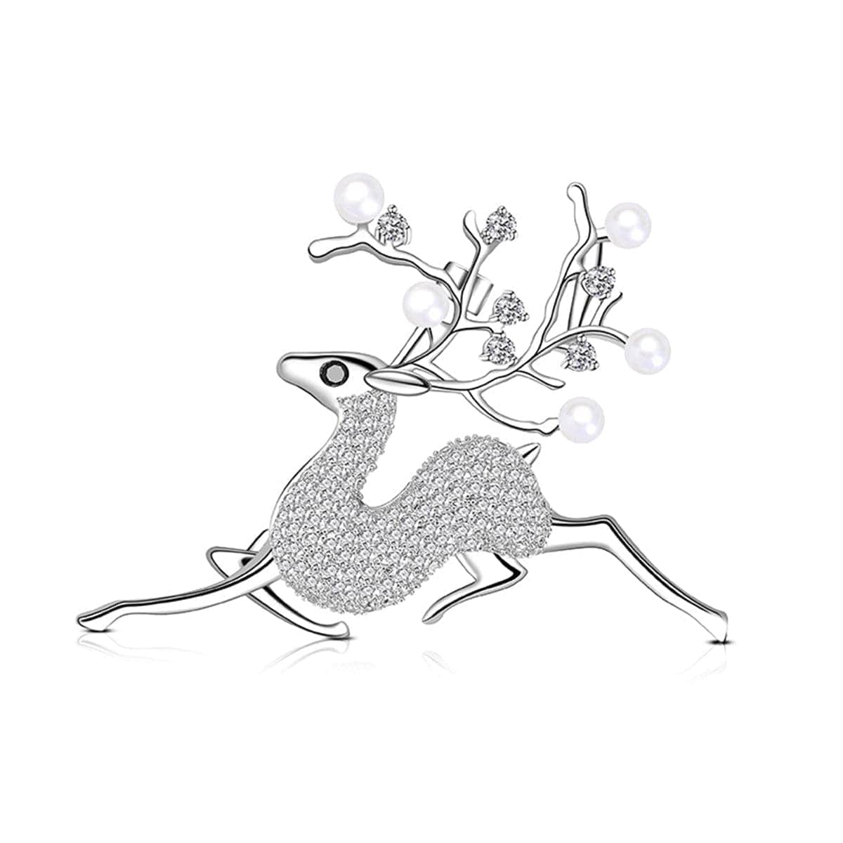 Pearl & Cubic Zirconia Silvertone Reindeer Brooch