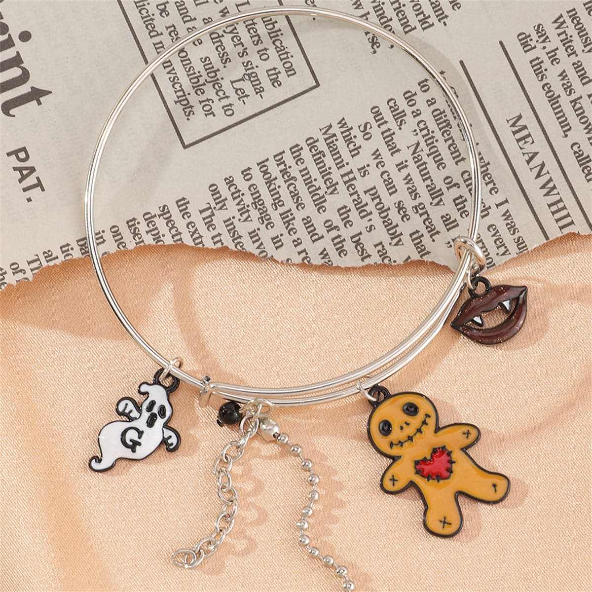 Brown & Silvertone Zombie Adjustable Charm Bangle