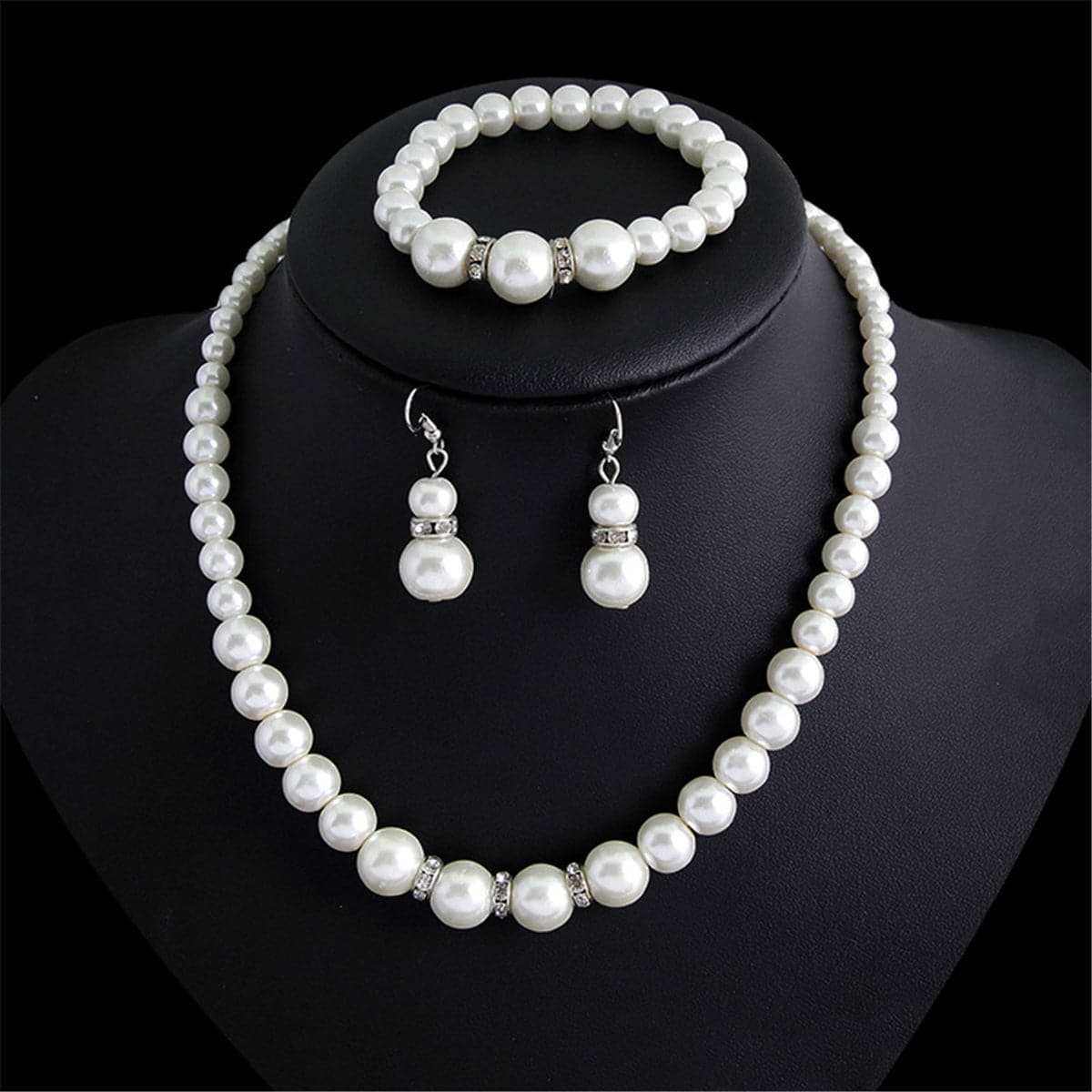 Cubic Zirconia & Pearl Silvertone Jewelry Set