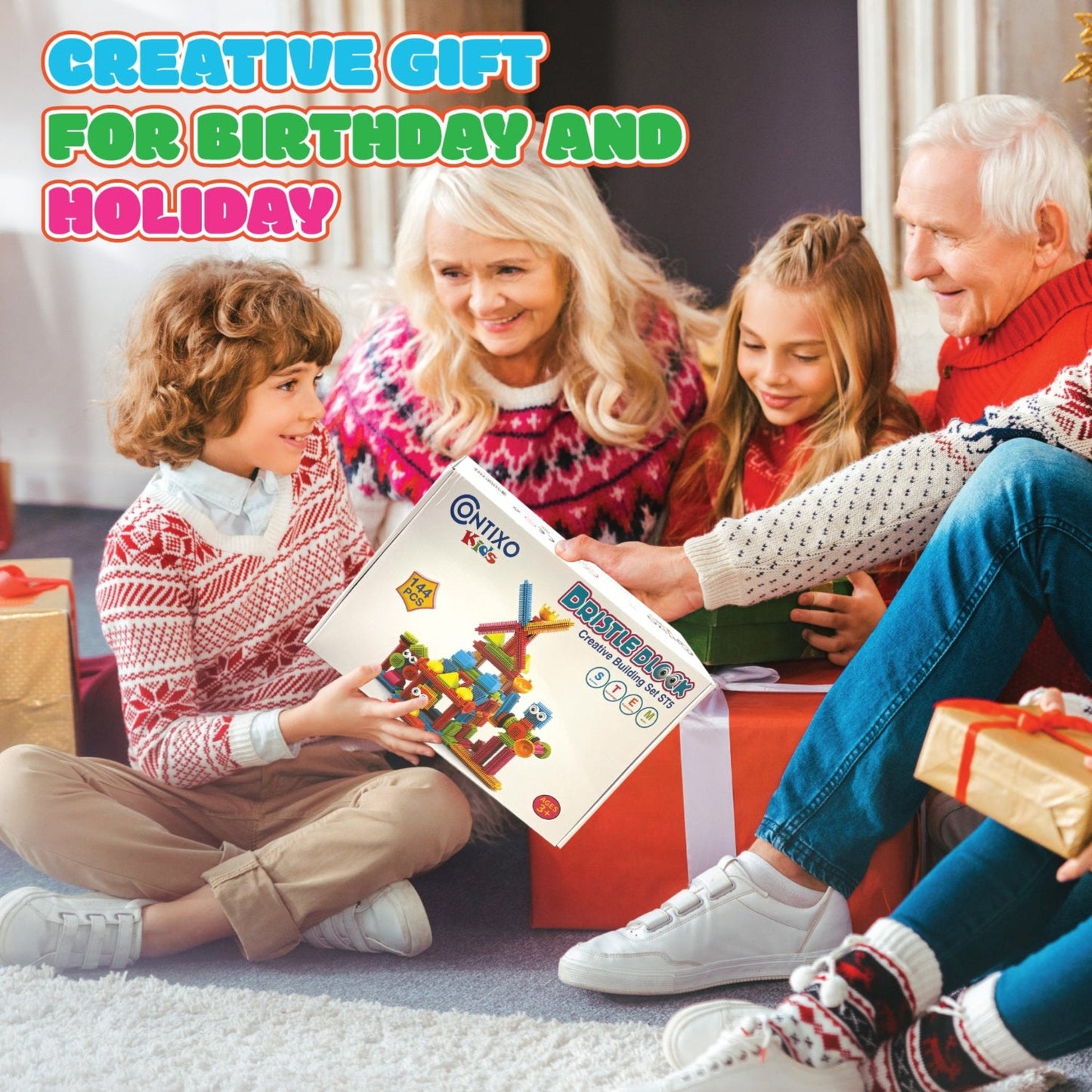 Contixo ST5 Bristle Shape STEM Blocks - 144 Pcs 3D Building Tiles Set