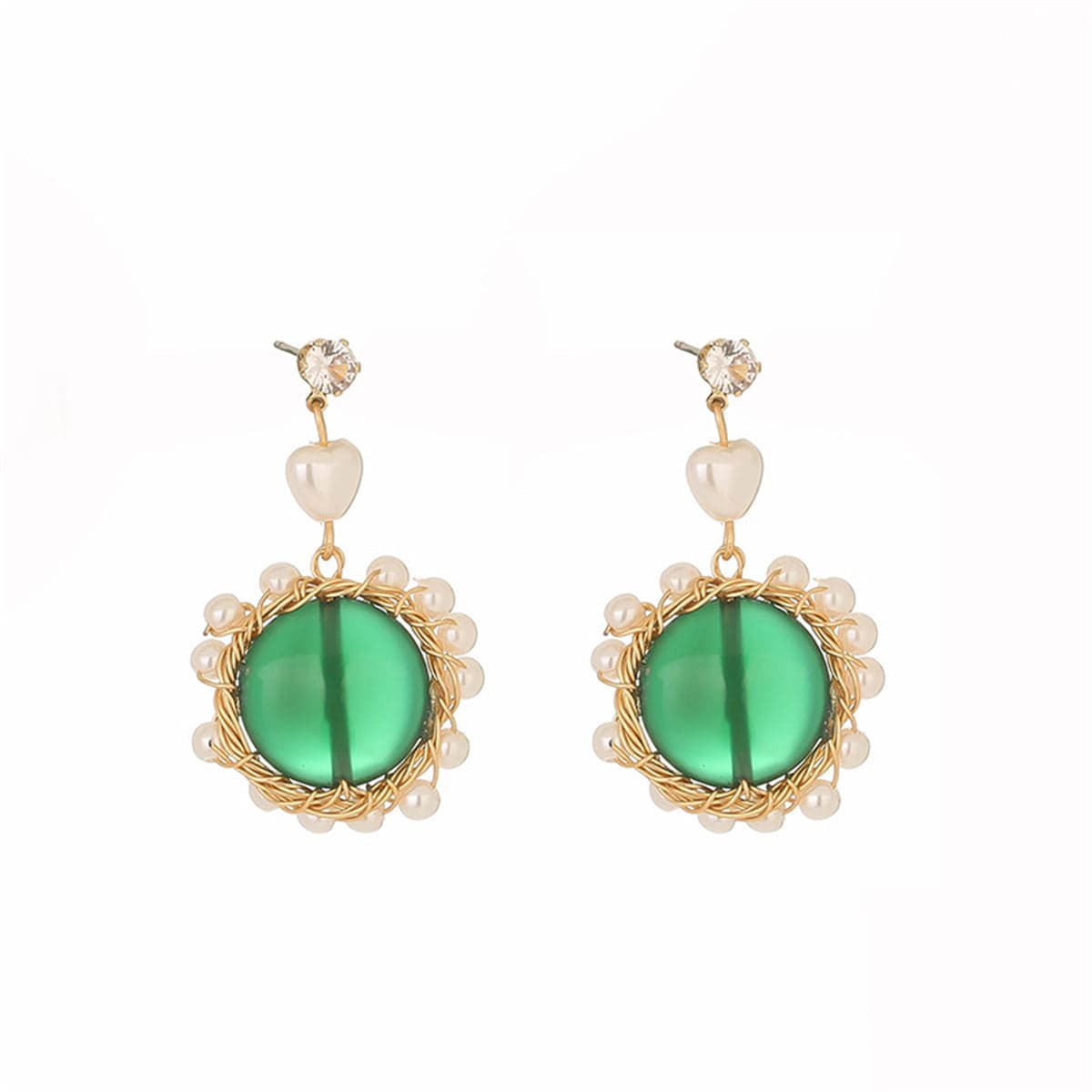 Cubic Zirconia & Green Resin Goldtone Circular Drop Earrings
