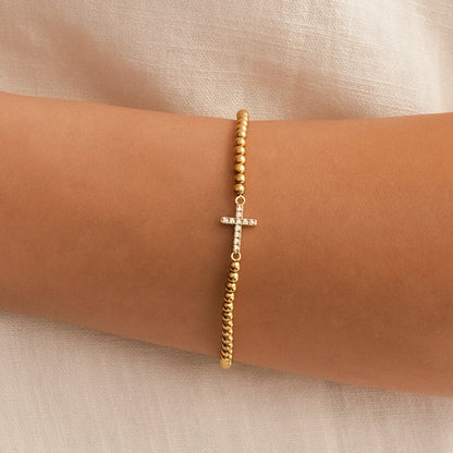Mint & Lily Gold Beaded Cross Stretch Bracelet