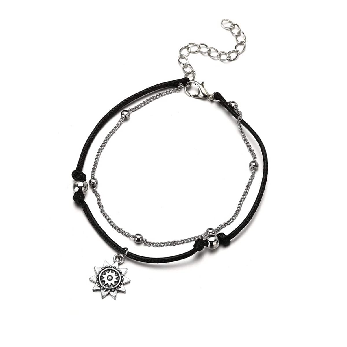 Vibre & Silvertone Sun Charm Layered Anklet