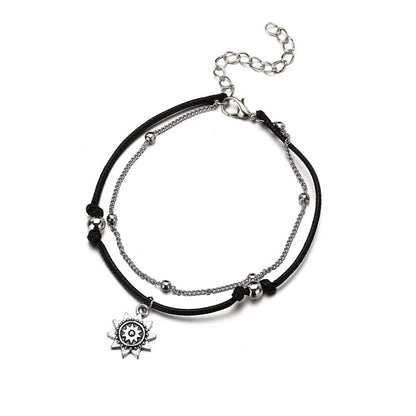 Vibre & Silvertone Sun Charm Layered Anklet