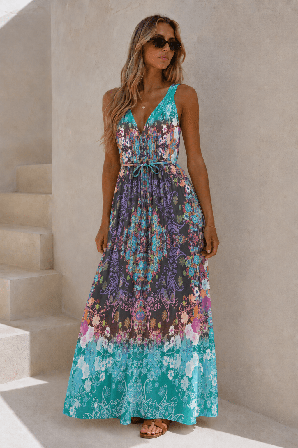 Lily by Firmiana Women’s Sleeveless Maxi Dress With Waist Tie Women’s Apparel