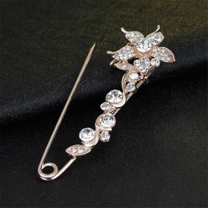 Cubic Zirconia & Goldtone Flower Pin Brooch