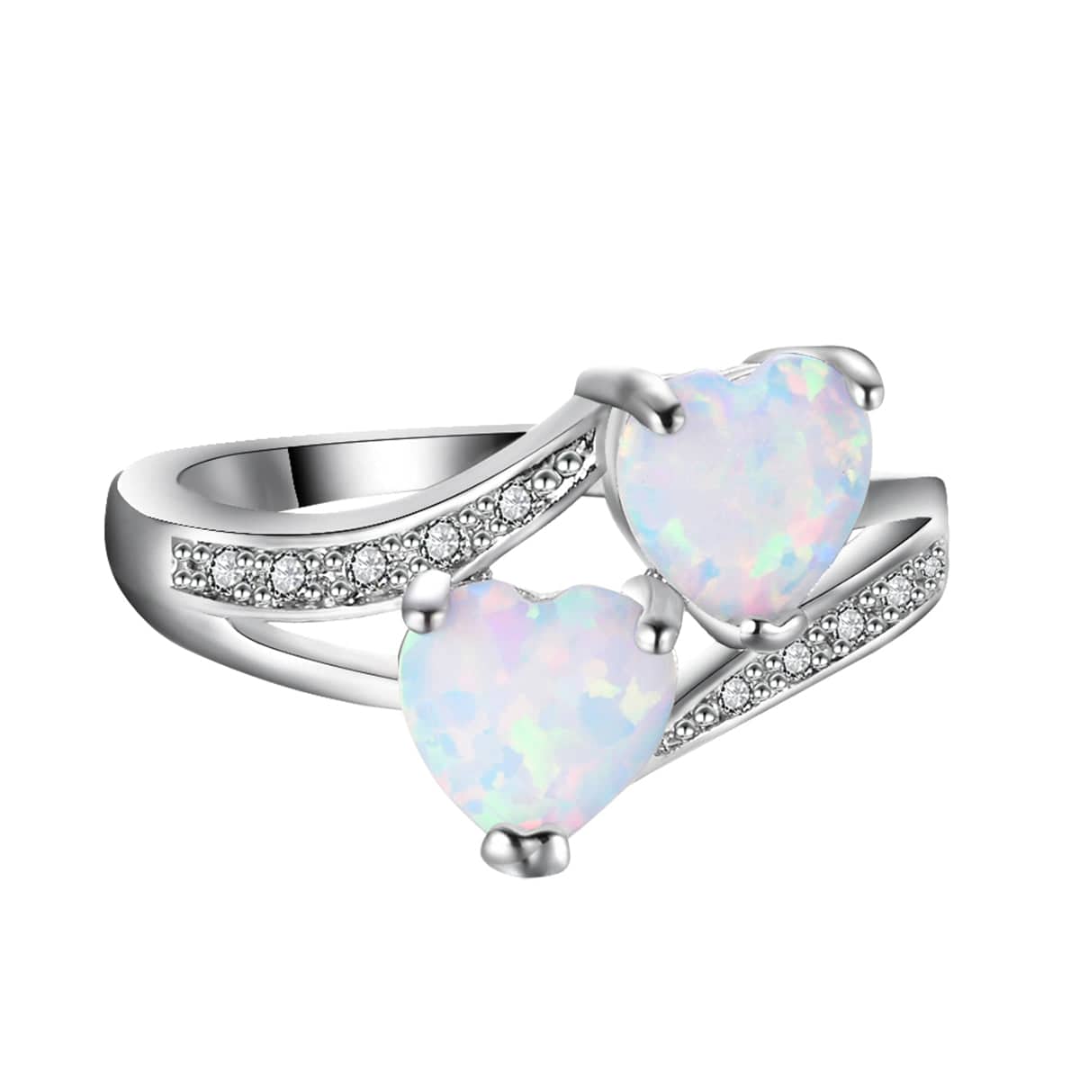 Opal & Cubic Zirconia Double-Heart Ring-2