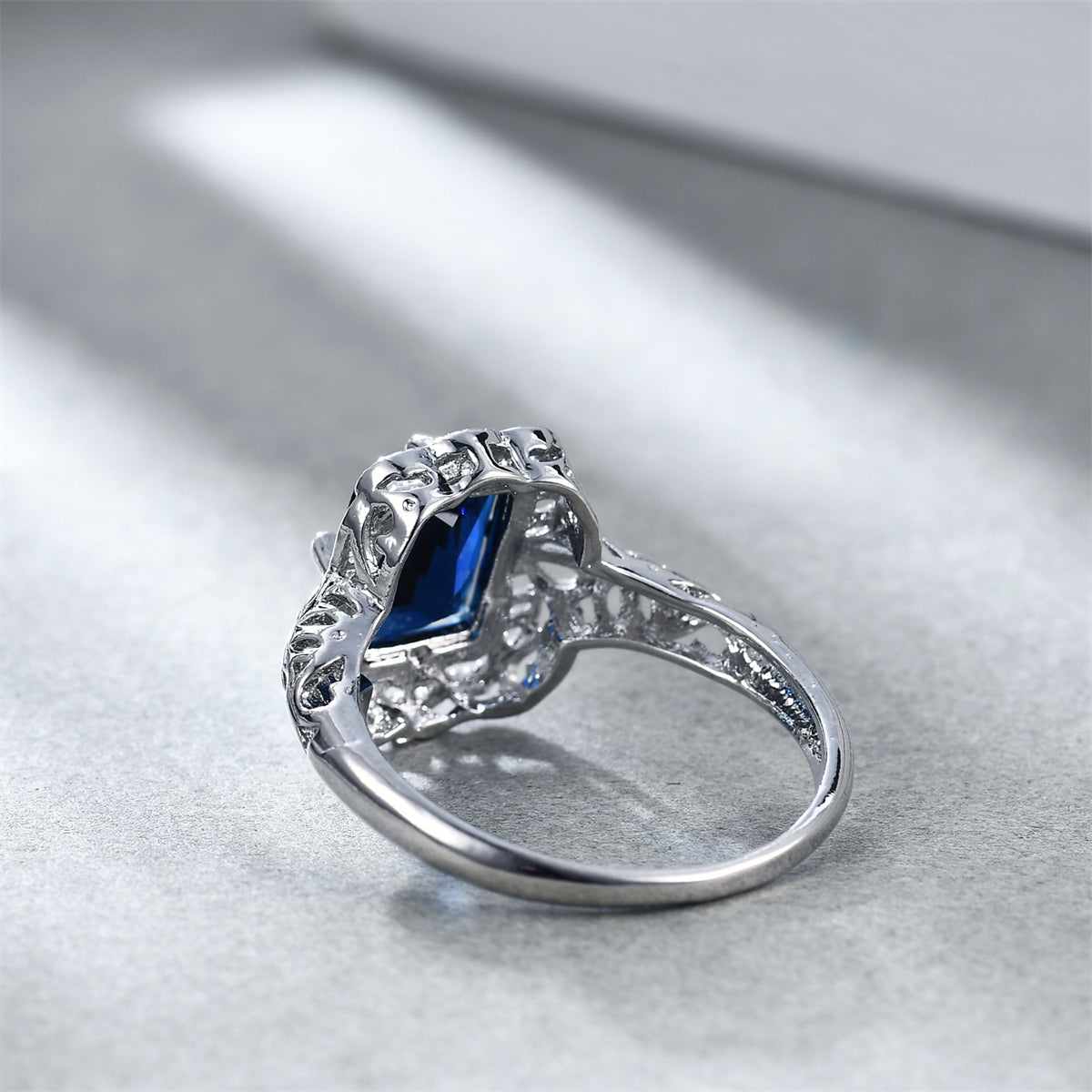 Navy Crystal & Silvertone Radiant-Cut Ring-3