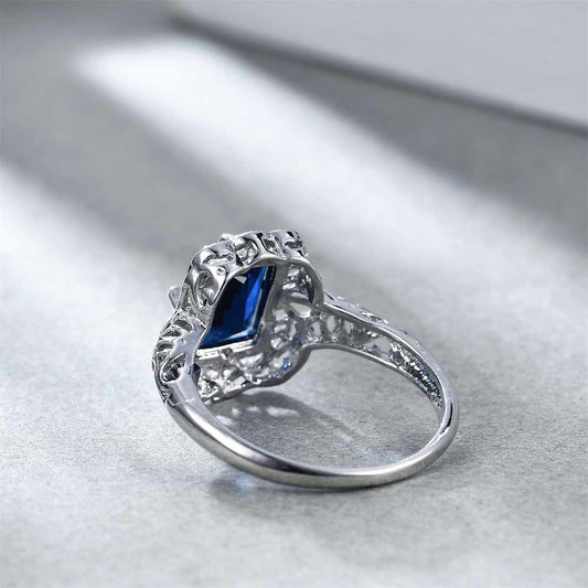Navy Crystal & Silvertone Radiant-Cut Ring