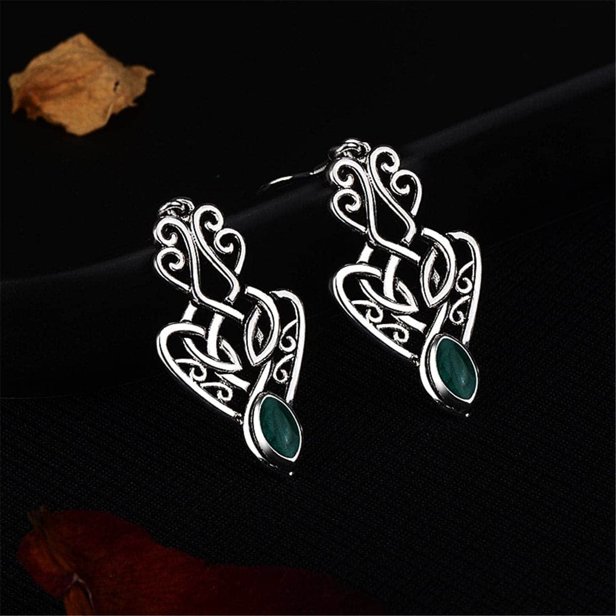 Enamel & Silvertone Filigree Drop Earrings