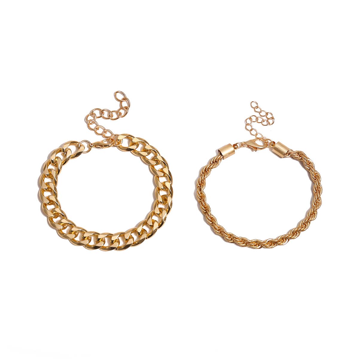 Goldtone Curb & Rope Chain Bracelet Set