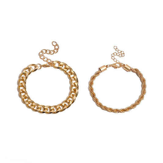 Goldtone Curb & Rope Chain Bracelet Set