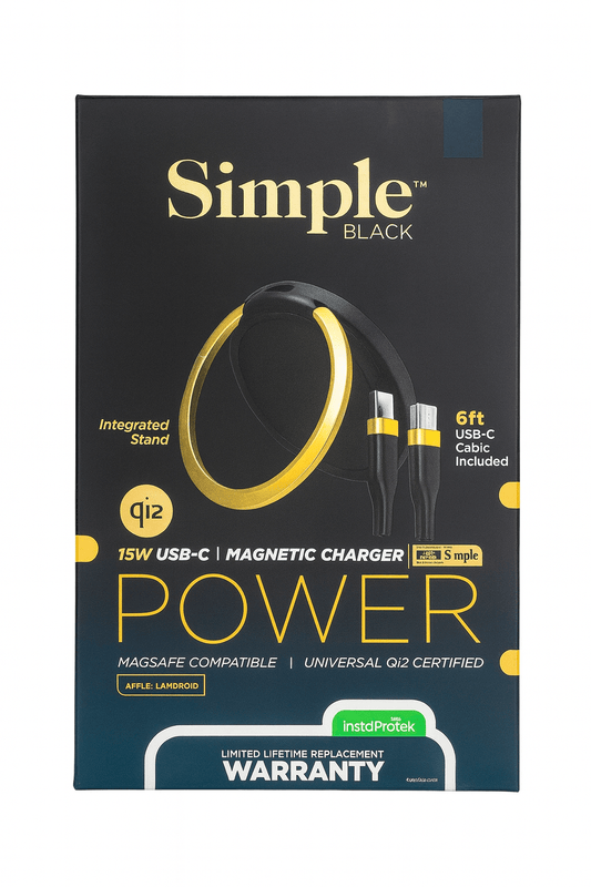 Simple™ Black Magnetic 15w Usb-C Qi2 Charger w/ Stand & 6ft Cable