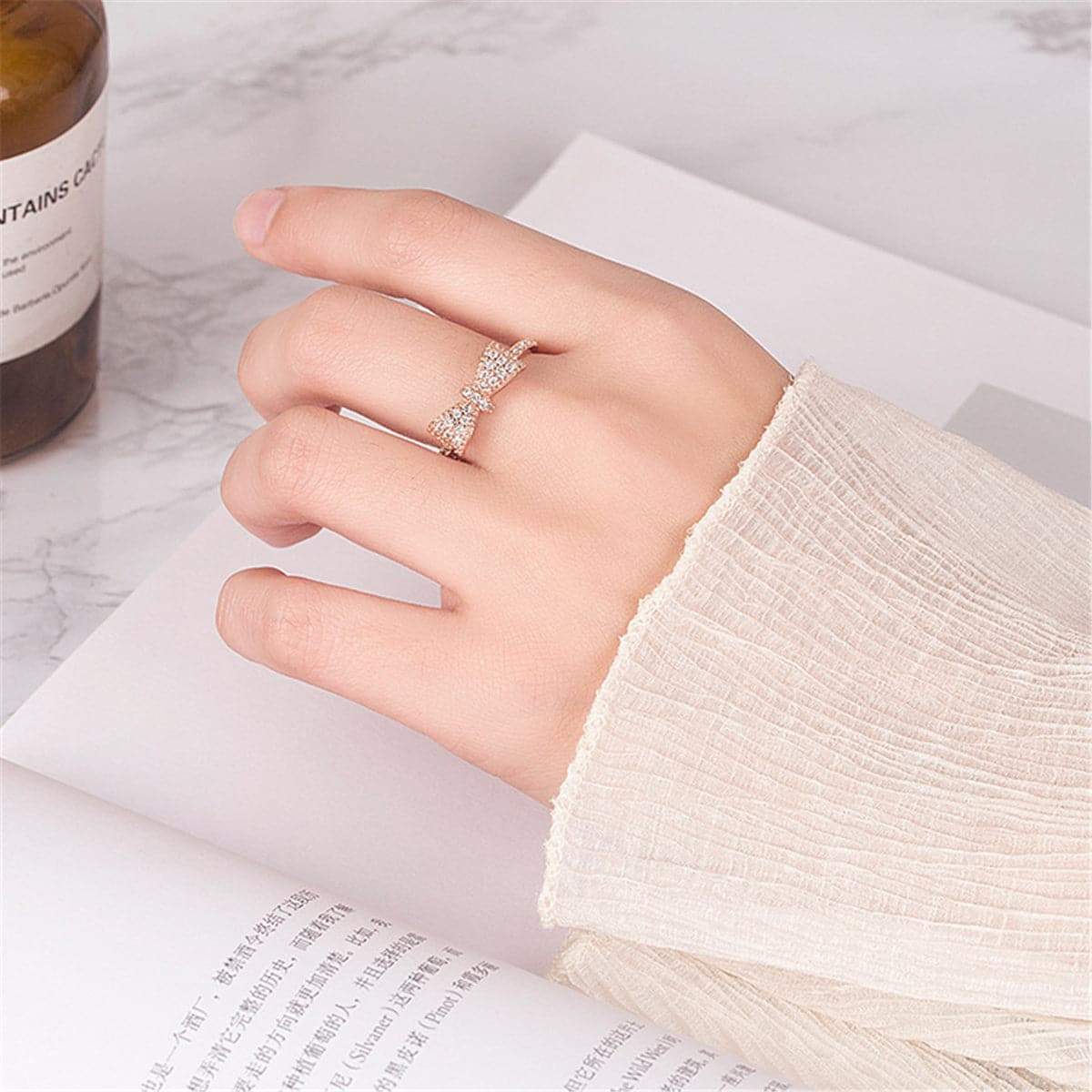 Cubic Zirconia & Rose Goldtone Bow Band Ring