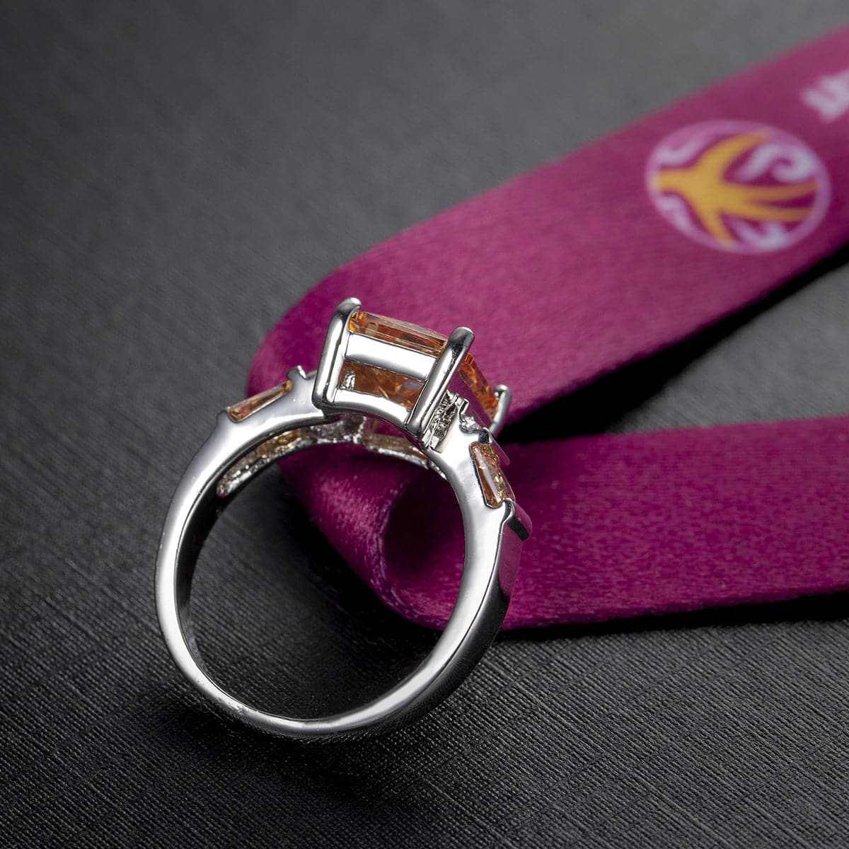 Champagne Crystal & Silvertone Princess-Cut Ring