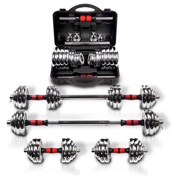 InQ Boutique Adjustable Dumbbell Set with 3 in 1 Dumbbell Barbell Metal Connecting Rod Chromed Weights Hardcover Gift Box Adjustable Weight Sets up to 66lbs Home Gym Exercise Training Equipment - Gray