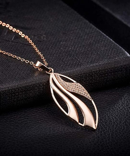 Cubic Zirconia & Rose Goldtone Openwork Leaf Pendant Necklace